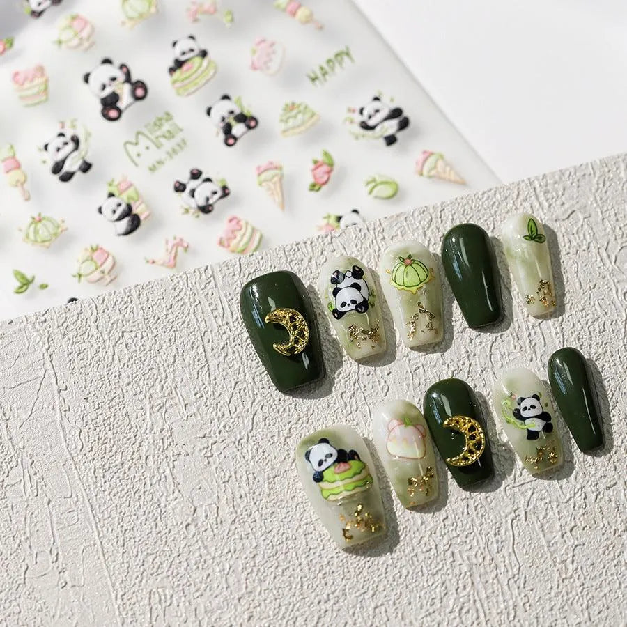 Panda Nail Art Stickers 3D Adhesive Slider Sticker Decals MN362