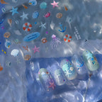 Pastel Marine Life Nail Art Stickers Adhesive Embossed Jellyfish Sticker Decals to4096