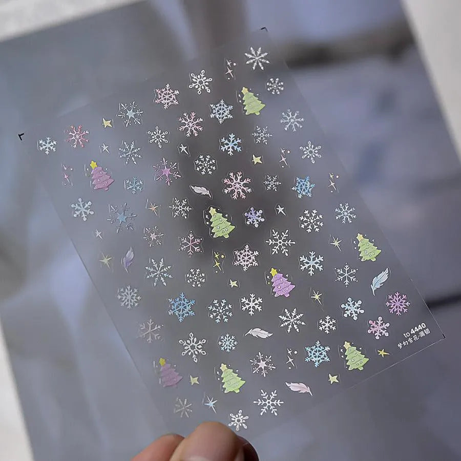 Pastel Snowflake Nail Art Stickers Adhesive Gradient Christmas Tree Sticker Decals to4440