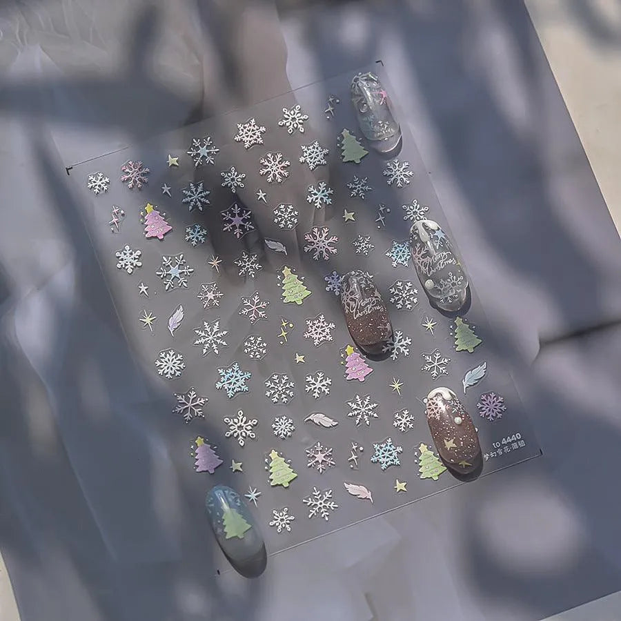 Pastel Snowflake Nail Art Stickers Adhesive Gradient Christmas Tree Sticker Decals to4440