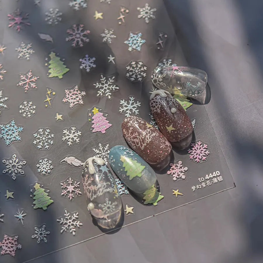 Pastel Snowflake Nail Art Stickers Adhesive Gradient Christmas Tree Sticker Decals to4440