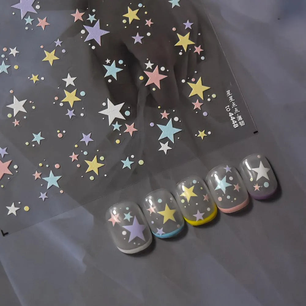 Pastel Star Nail Art Stickers Adhesive Gradient Stars Sticker Decals to4448