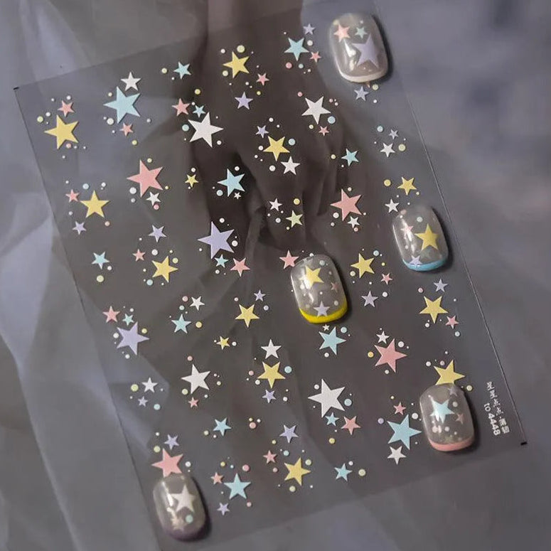 Pastel Star Nail Art Stickers Adhesive Gradient Stars Sticker Decals to4448