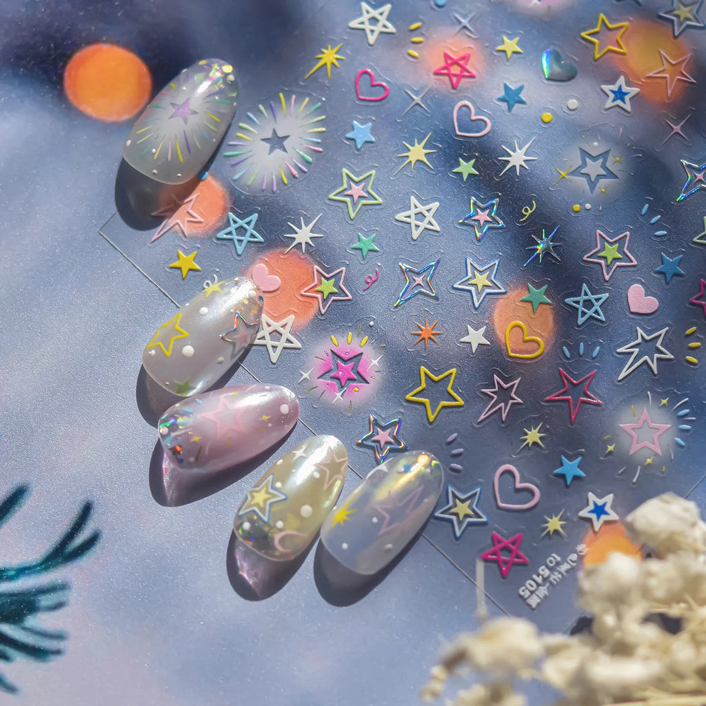 Pastel Star Nail Art Stickers Adhesive Gradient Stars Sticker Decals to5105