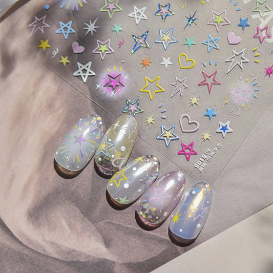 Pastel Star Nail Art Stickers Adhesive Gradient Stars Sticker Decals to5105