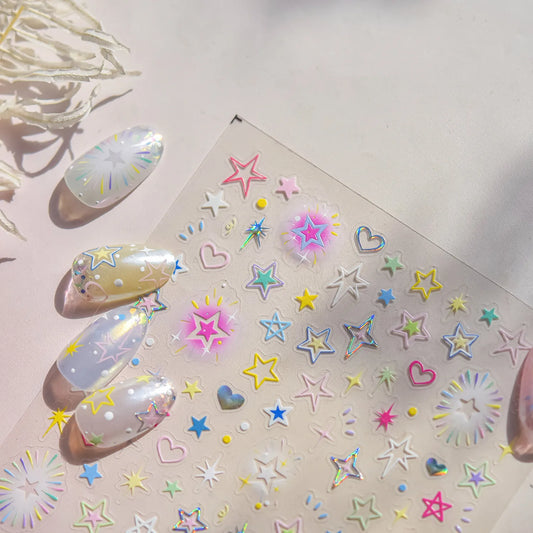 Pastel Star Nail Art Stickers Adhesive Gradient Stars Sticker Decals to5105