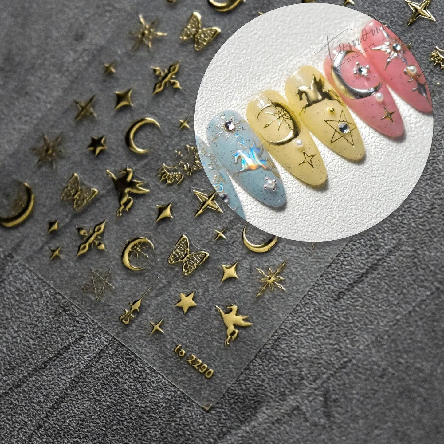Pegasus Nail Art Stickers Adhesive Embossed Moon Star Sticker Decals to2290