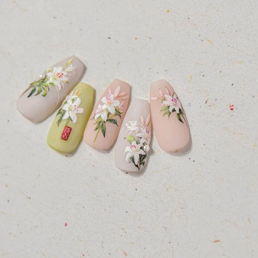 Peony Flower Nail Stickers 5D Embossed Aurora Shell Light Floral Nail Decals Manicure Accessories to3895
