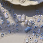 Pink Blue Snowflake Nail Art Stickers Adhesive Embossed Snowman Sticker Decals to4549