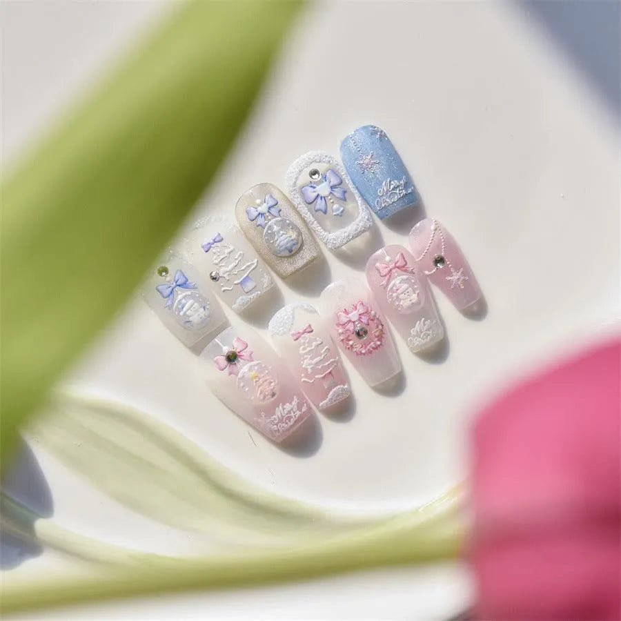 Pink Blue Snowflake Nail Art Stickers Adhesive Embossed Snowman Sticker Decals to4549