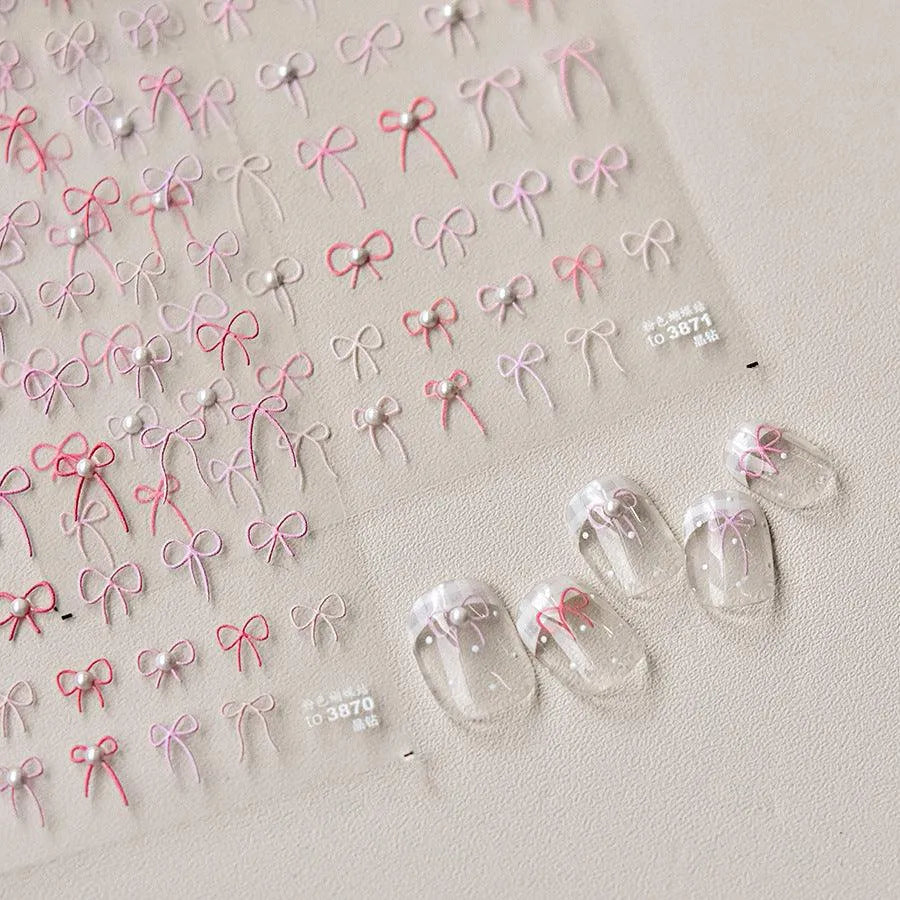 Pink Bow Nail Art Stickers Black White Bowknot Adhesive Embossed Sticker Decals to3870