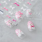 Pink Bow Nail Art Stickers Bow-tie Ribbon Adhesive Embossed Sticker Decals TS897