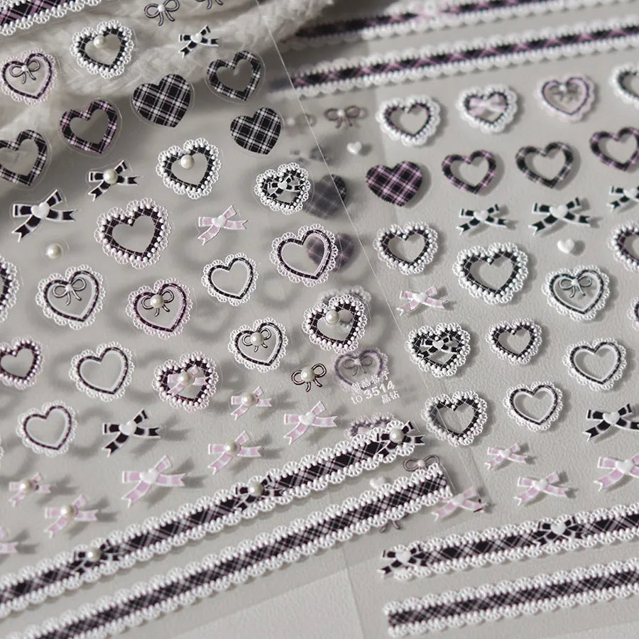 Pink Bowknot Nail Art Stickers Adhesive Embossed Love Lace Sticker Decals to3493