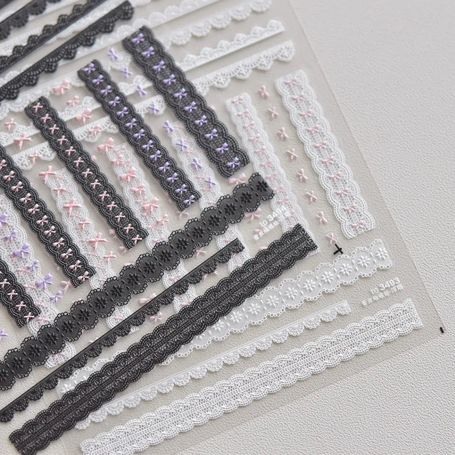 Pink Bowknot Nail Art Stickers Adhesive Embossed Love Lace Sticker Decals to3493