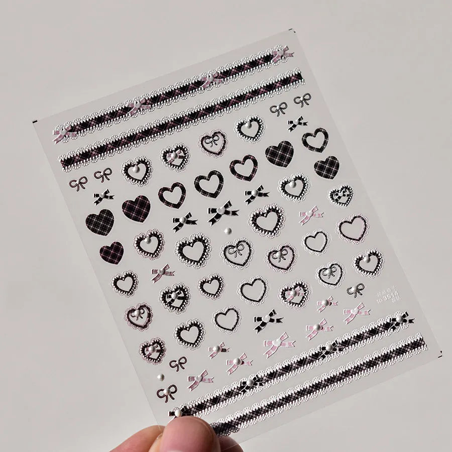 Pink Bowknot Nail Art Stickers Adhesive Embossed Love Lace Sticker Decals to3493