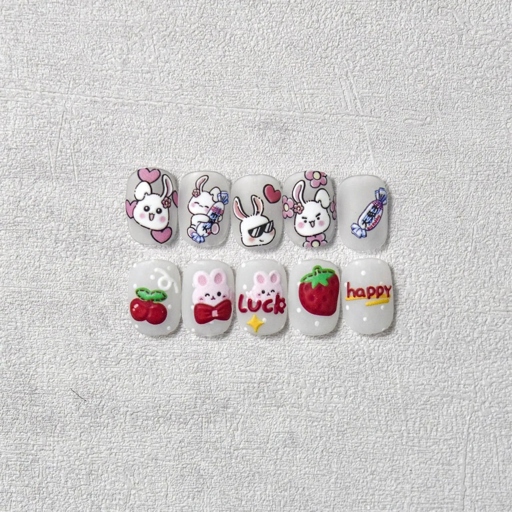 Pink Bunny Nail Stickers 5D Embossed Strawberry Nail Decals Adhesive DIY Manicure Accessories to2767
