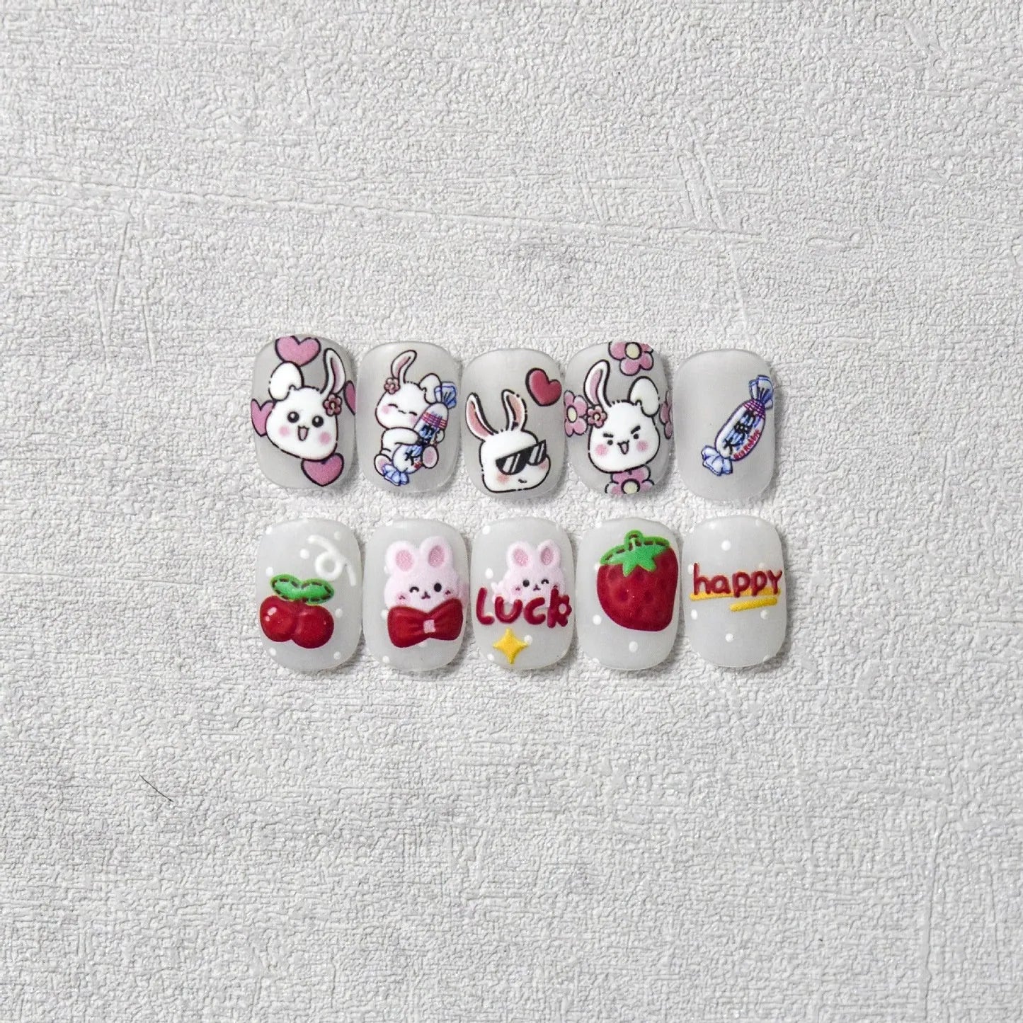 Pink Bunny Nail Stickers 5D Embossed Strawberry Nail Decals Adhesive DIY Manicure Accessories to2767