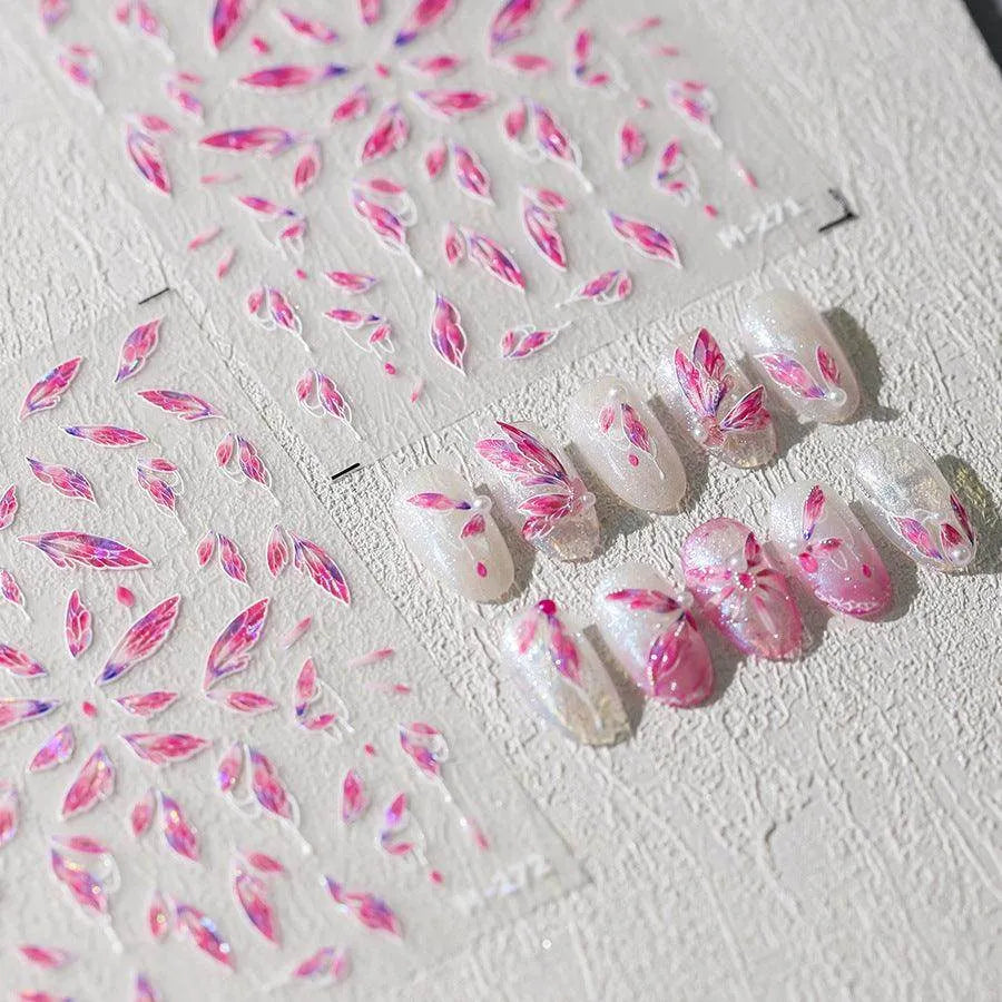 Pink Feather Wing Nail Art Stickers 3D Adhesive Butterfly Angel Wings Sticker Decals M271