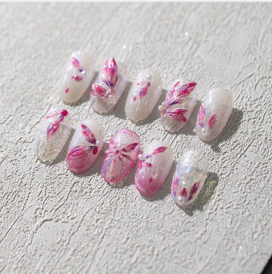 Pink Feather Wing Nail Art Stickers 3D Adhesive Butterfly Angel Wings Sticker Decals M271