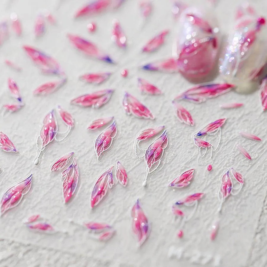 Pink Feather Wing Nail Art Stickers 3D Adhesive Butterfly Angel Wings Sticker Decals M271