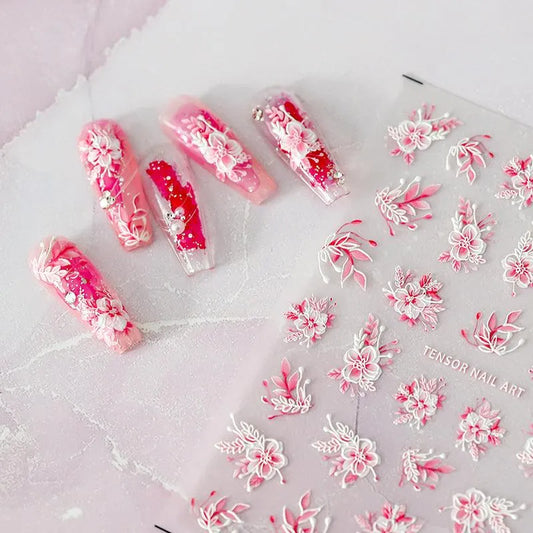 Pink Floral Nail Art Stickers Flower Leaf Adhesive Sticker Decals TS2161