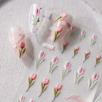Pink Flower Nail Art Stickers Adhesive Slider Tulips Sticker Decals TS2347