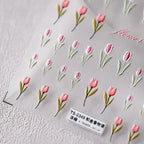 Pink Flower Nail Art Stickers Adhesive Slider Tulips Sticker Decals TS2347