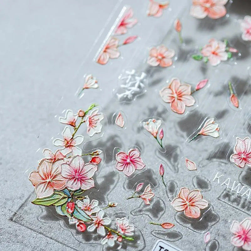 Pink Flower Nail Art Stickers Peach Blossom Adhesive Sticker Decals 