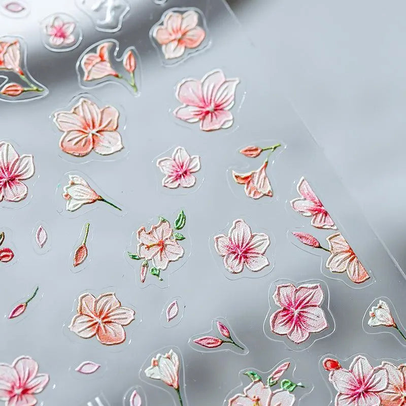 Pink Flower Nail Art Stickers Peach Blossom Adhesive Sticker Decals 