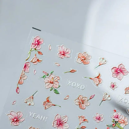 Pink Flower Nail Art Stickers Peach Blossom Adhesive Sticker Decals 