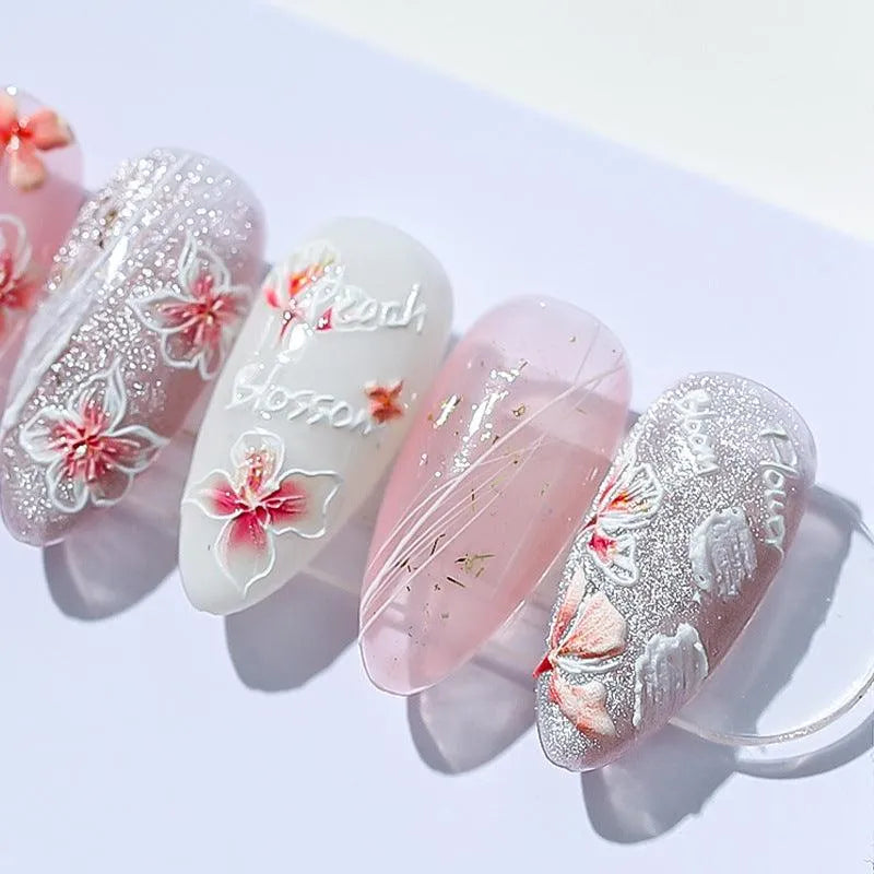 Pink Flowers Nail Art Stickers Adhesive  Peach Blossom Sticker Decals TS1207