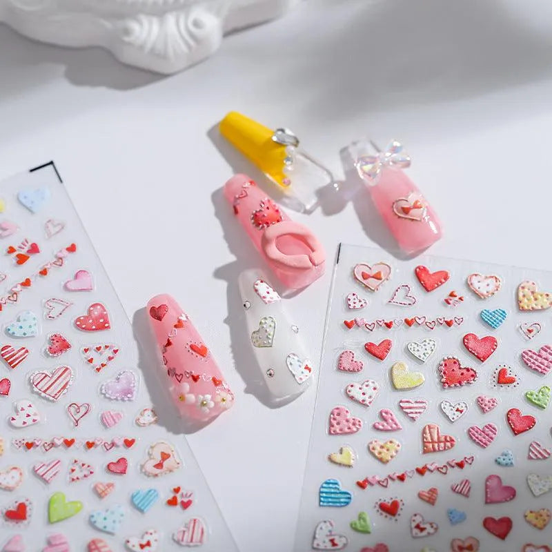 Pink Heart Nail Art Stickers Colorful Love Heart Shape Adhesive Sticker Decals TS1798