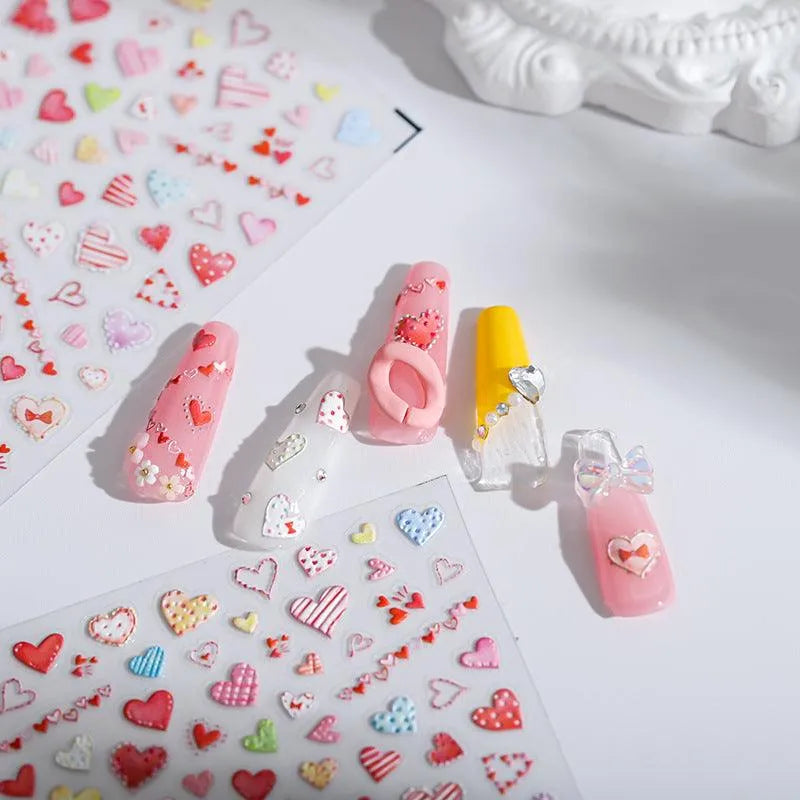 Pink Heart Nail Art Stickers Colorful Love Heart Shape Adhesive Sticker Decals TS1798