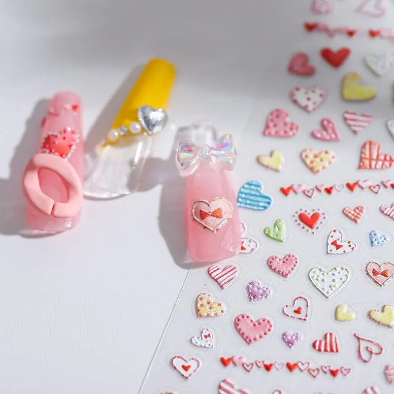 Pink Heart Nail Art Stickers Colorful Love Heart Shape Adhesive Sticker Decals TS1798