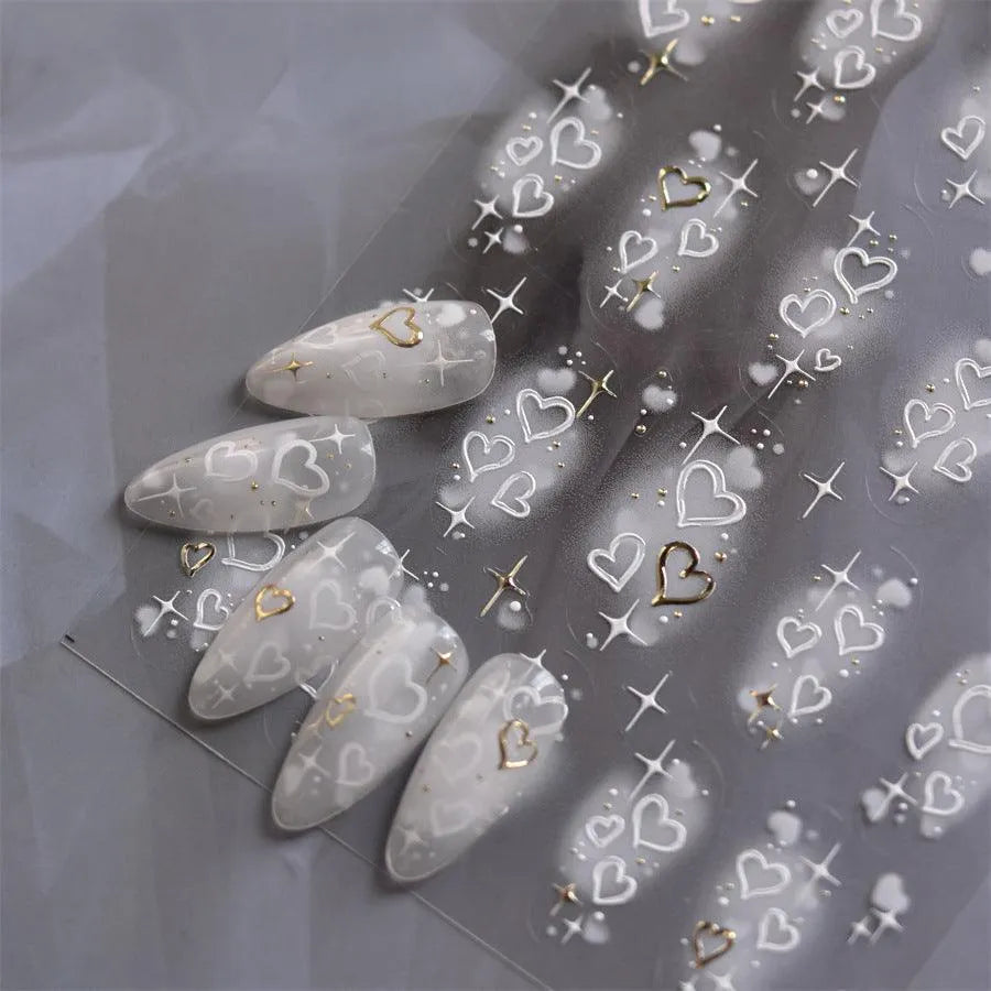 Pink Heart Shape Nail Art Stickers Love Heart Valentines Adhesive Embossed Sticker Decals to4453