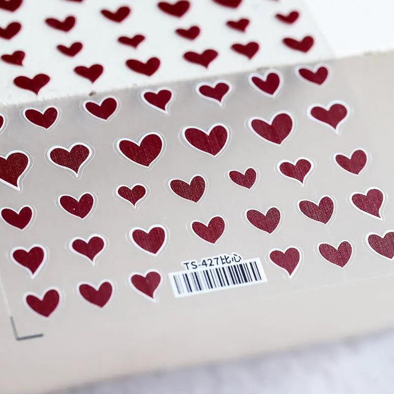 Pink Love Heart Nail Art Stickers Black White Hearts Adhesive Stars Sticker Decals For Valentine's Day TS427