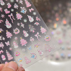 Pink Snowman Nail Art Stickers Adhesive Winter Snowflake Embossed Sticker Decals to4578