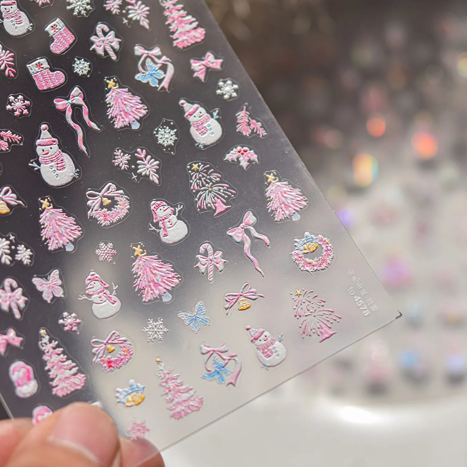 Pink Snowman Nail Art Stickers Adhesive Winter Snowflake Embossed Sticker Decals to4578