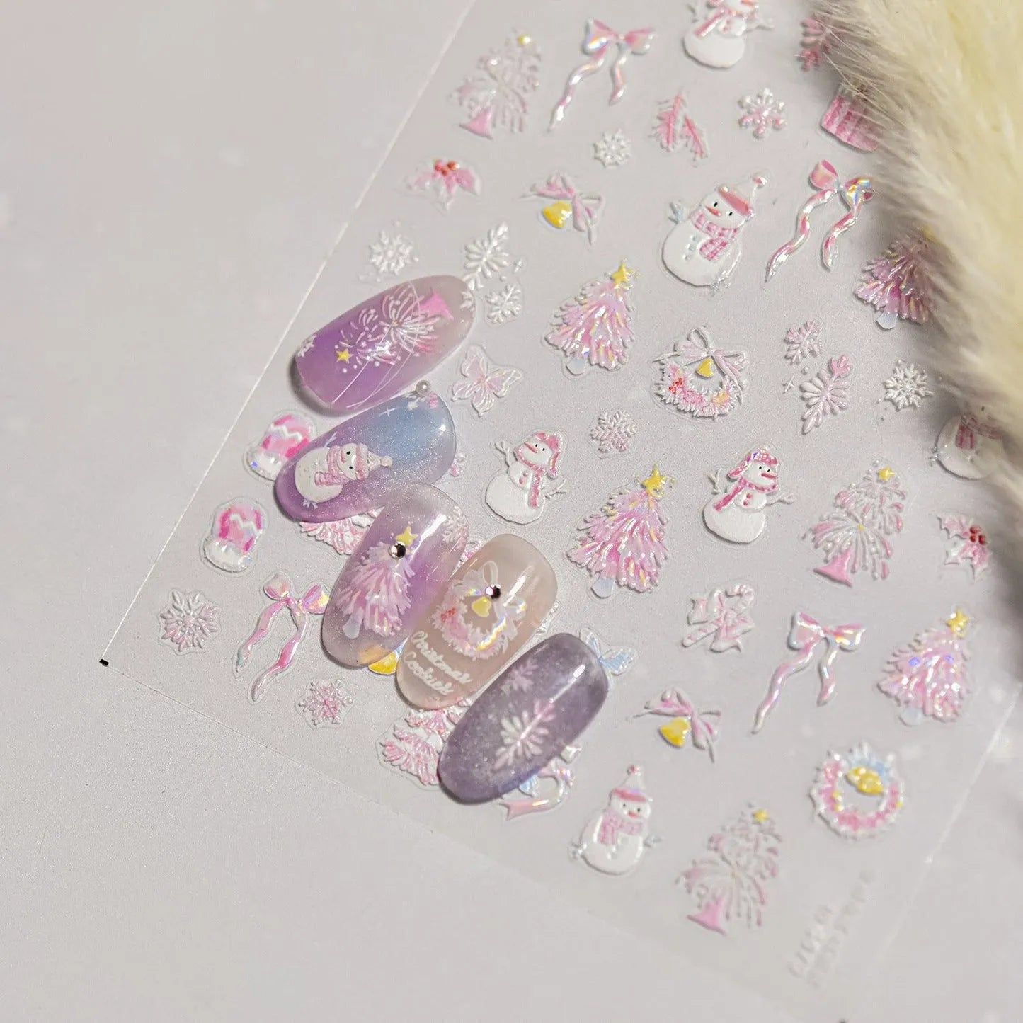 Pink Snowman Nail Art Stickers Adhesive Winter Snowflake Embossed Sticker Decals to4578