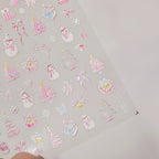 Pink Snowman Nail Art Stickers Adhesive Winter Snowflake Embossed Sticker Decals to4578