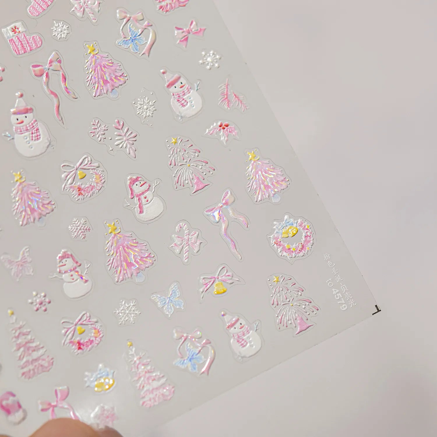Pink Snowman Nail Art Stickers Adhesive Winter Snowflake Embossed Sticker Decals to4578
