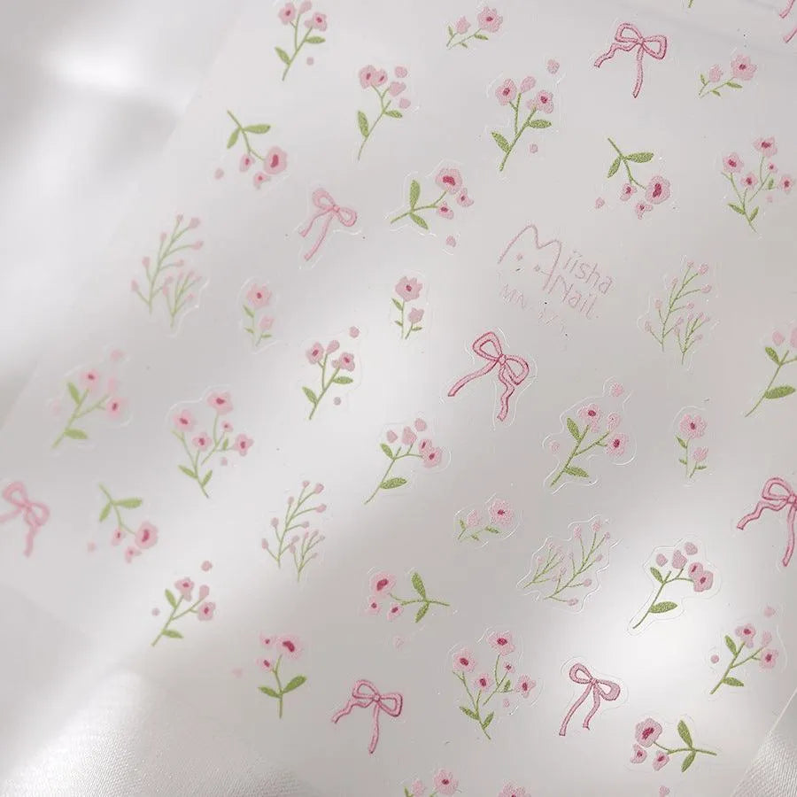 Pink Wild Flower Lace Nail Art Stickers Embossed Minimalist Flowers Adhesive Sticker Decals MN375