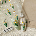 Plumeria Nail Art Stickers Lily Daffodils Flowers Adhesive Embossed Sticker Decals 