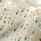 Plumeria Nail Art Stickers Lily Daffodils Flowers Adhesive Embossed Sticker Decals 