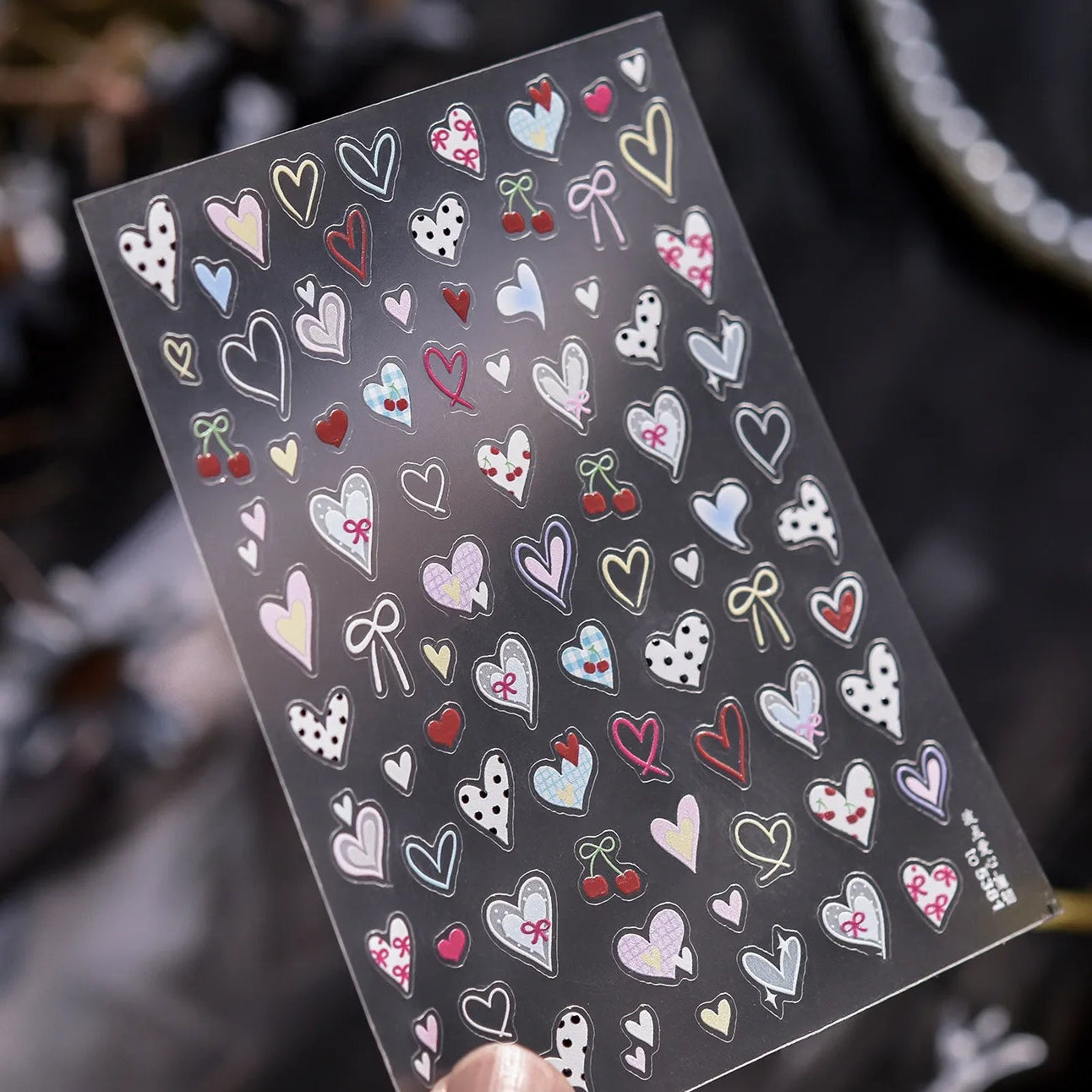 Polka Dot Heart & Bow Nail Stickers - Kawaii Cherry Decals