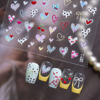Polka Dot Heart & Bow Nail Stickers - Kawaii Cherry Decals 5381
