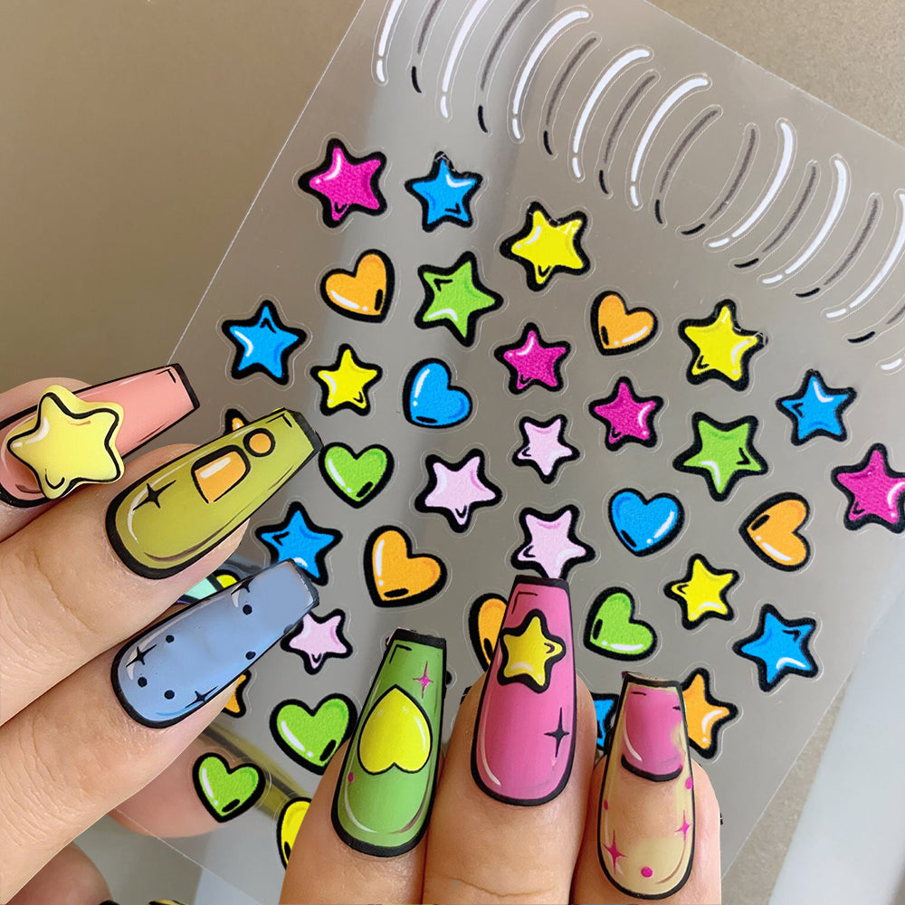 Pop Art Star Nail Art Stickers Adhesive Slider Embossed Star Sticker Decals to3107