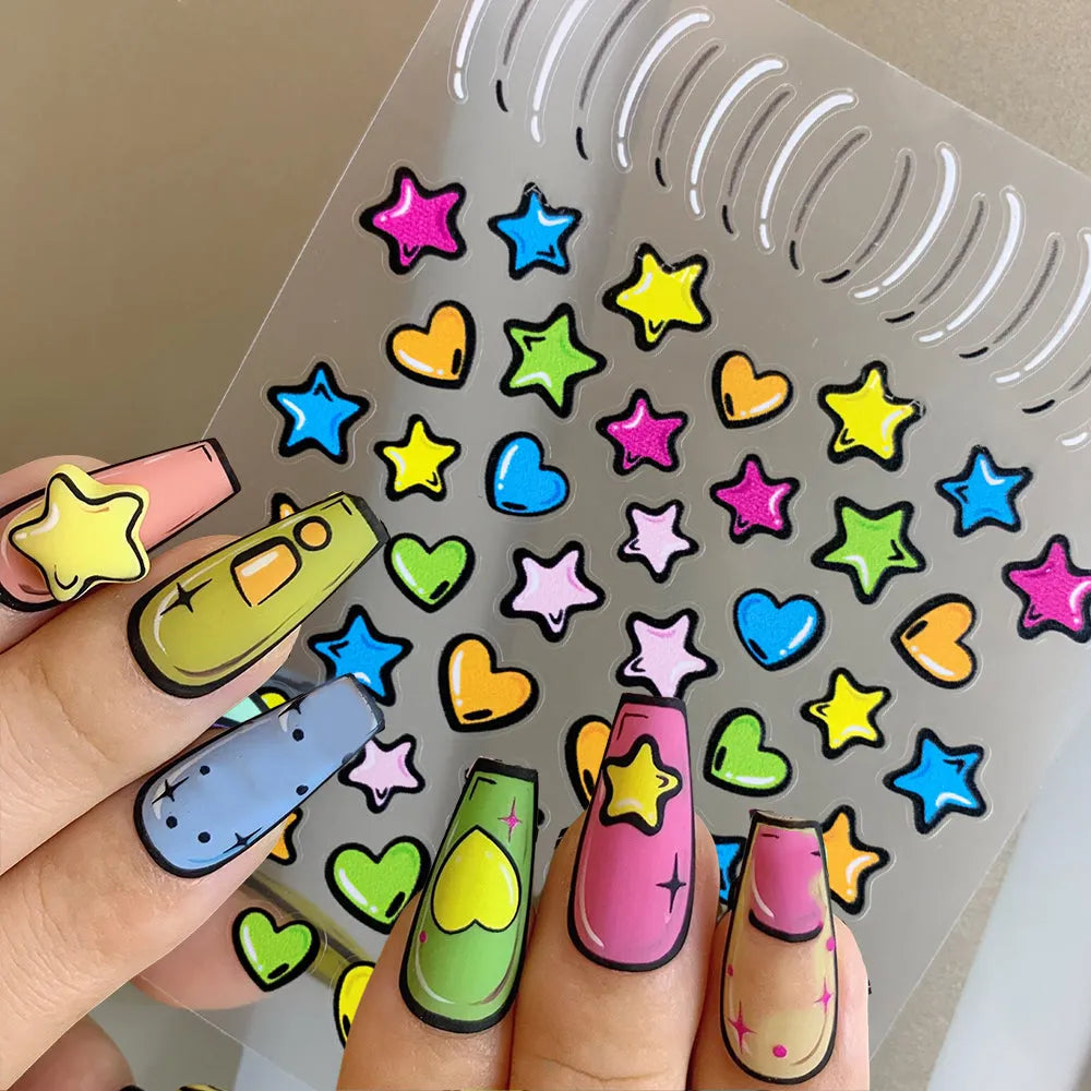 Pop Art Stars Nail Art Stickers Adhesive Slider Embossed Star Sticker Decals to3107