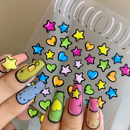 Pop Art Stars Nail Art Stickers Adhesive Slider Embossed Star Sticker Decals to3107