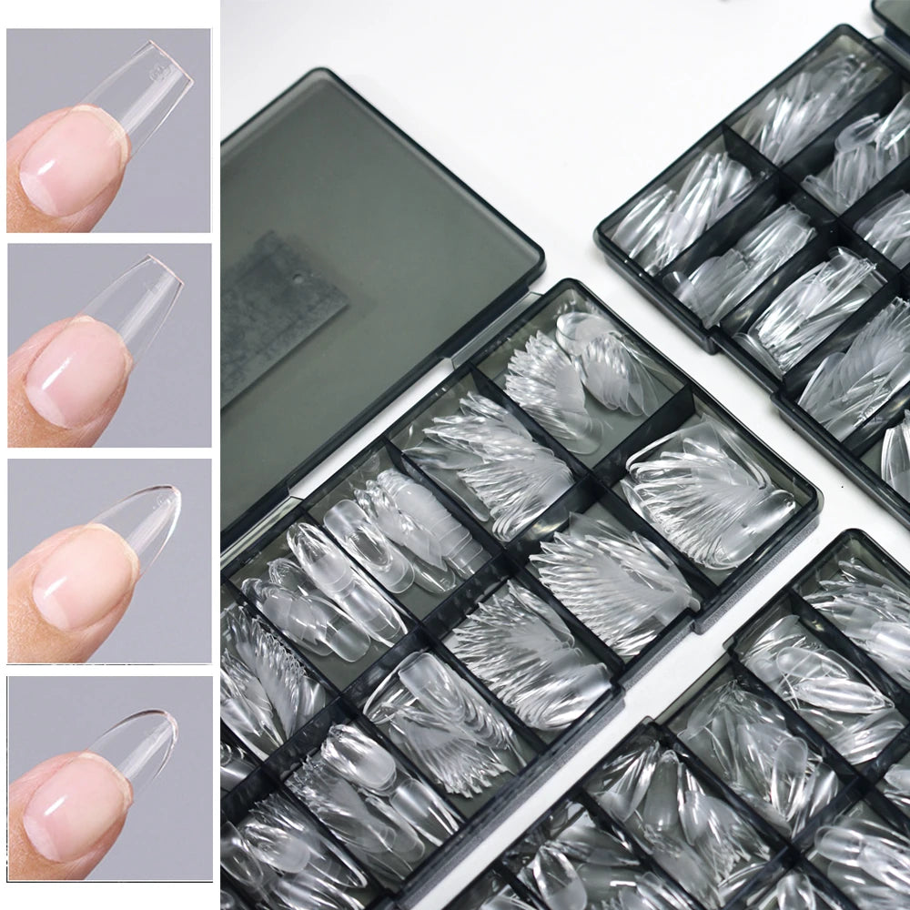 Pro Soft Gel Tips (320pcs) | Pre-Etched & Ultra-Thin Cuticle | Full Cover Extensions